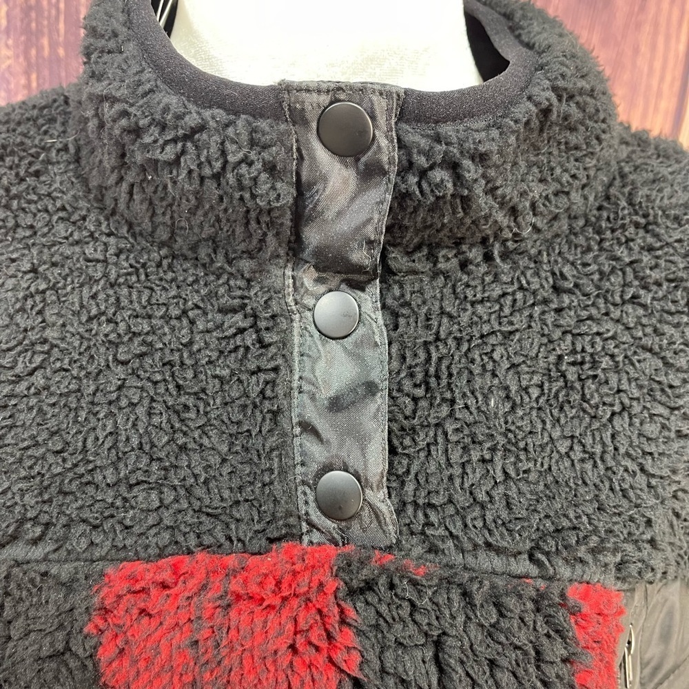 Seven7 red plaid Sherpa snap pullover top jacket women’s size M - Picture 8 of 14